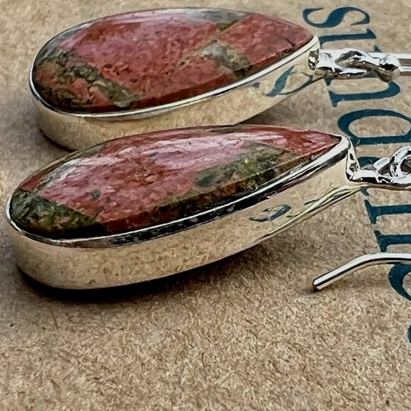 Sundance $168 NEW 1-1/2" UNAKITE Orange Green Sterling Silver Teardrop Earrings - Picture 8 of 9